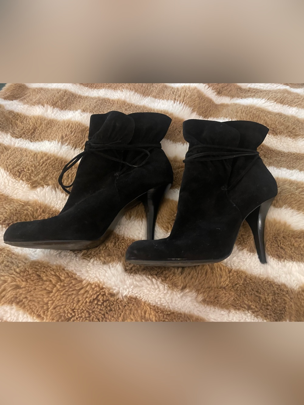 Calvin Klein Black Suede Lace-Up Stiletto Ankle Boots
